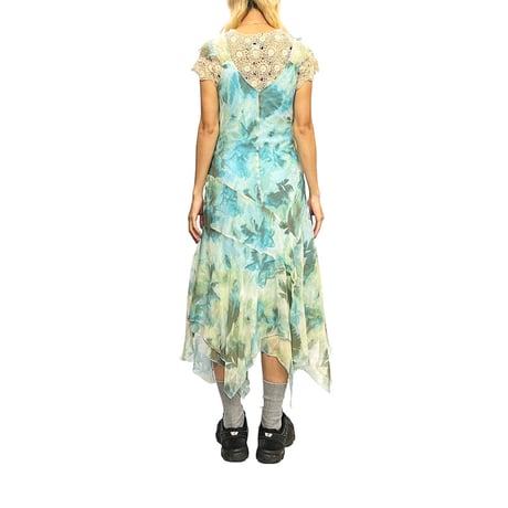 【USED】00's jonathan martin BLUE FLOWER SHEER DRESS