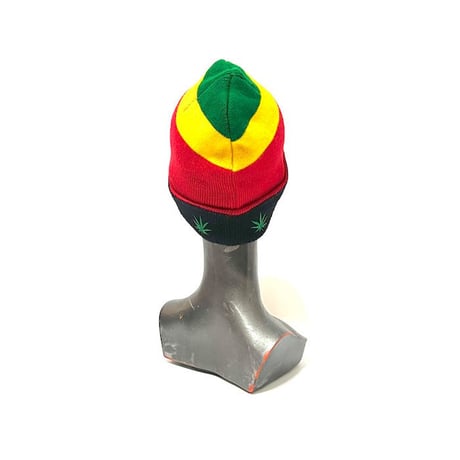 【USED】90'S RASTA COLOR MARIJUANA KNIT BEANIE