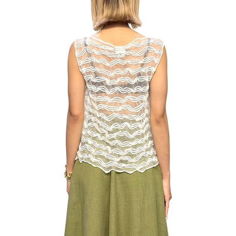 【USED】00's EMPORIO ARMANI 3D Wave Embroidered Sheer Top