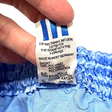 【USED】80's adidas RUNNING POLY SHORTS SKY BLUE MADE IN WEST-GERMANY