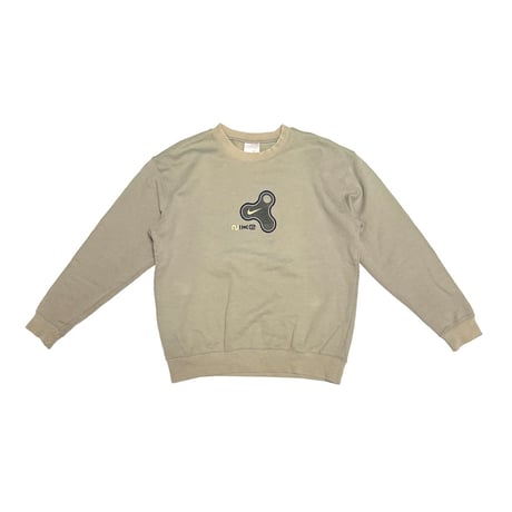 【USED】00's NIKE Hand-Spinner Flocked Logo Crewneck Sweatshirt Sand Khaki