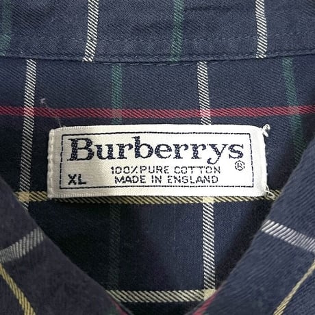 【USED】90'S BURBERRYS NAVY CHECK B.D SHIRT MADE IN ENGLAND