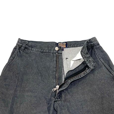 【USED】90'S W.&L.T. JEANS HEM POCKET BLACK DENIM PANTS