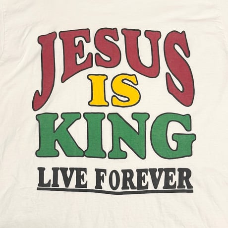 【USED】90's JESUS IS KING LIVE FOREVER RASTER COLOR T-SHIRT