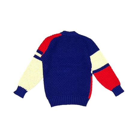 【USED】70'S-80'S TRI COLOR PIQUE KNIT HALF-ZIP WOOL SWEATER