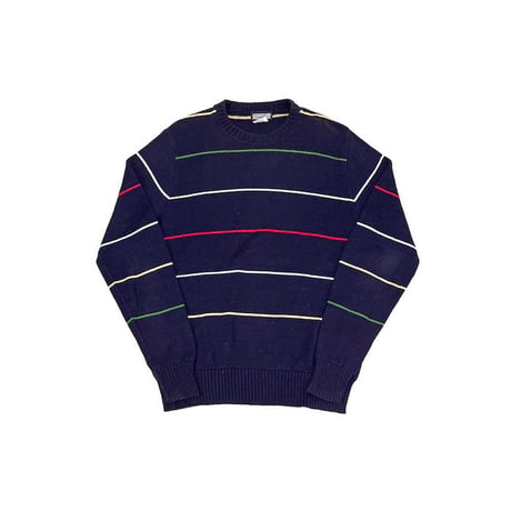 【USED】90'S LANDS' END BORDER COTTON KNIT SWEATER MADE IN U.S.A.