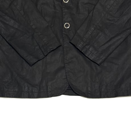 【USED】90's EMPORIO ARMANI Grommet Button Black Coated Linen Blazer