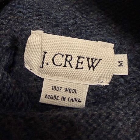 【USED】00's J.CREW Roll-Neck Wool Sweater - Slate Blue × Charcoal × Navy Block Stripes