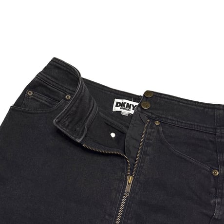 【USED】90's DKNY JEANS Front Zip Black Denim Pencil Skirt