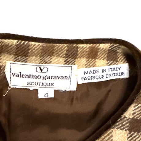 【USED】80's Valentino Garavani BOUTIQUE Gingham Dress with Velvet Waist Panel