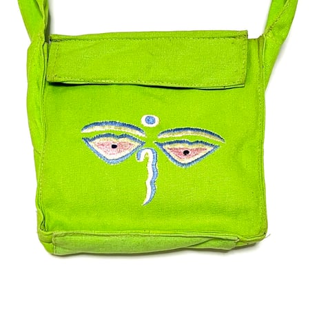 【USED】90's NEPAL BUDDHA EYE × LOTUS EMBROIDERED SHOULDER BAG LIME GREEN
