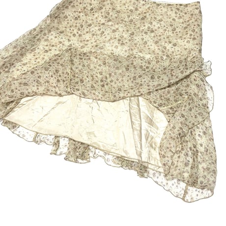 【USED】80's SILK ORGANDY FLOWER PATTERN SKIRT BEIGE ITALY