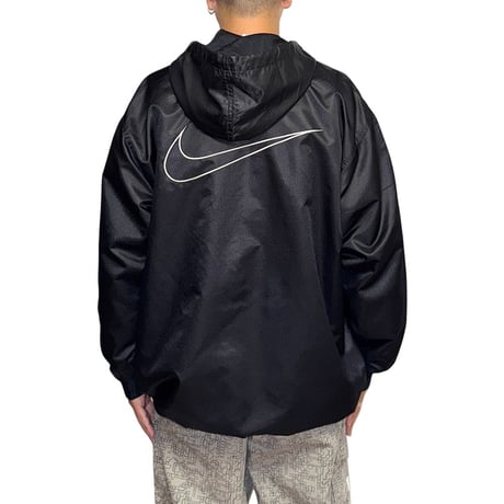 【USED】90's-00's NIKE Center Swoosh Nylon Anorak Hoodie Black