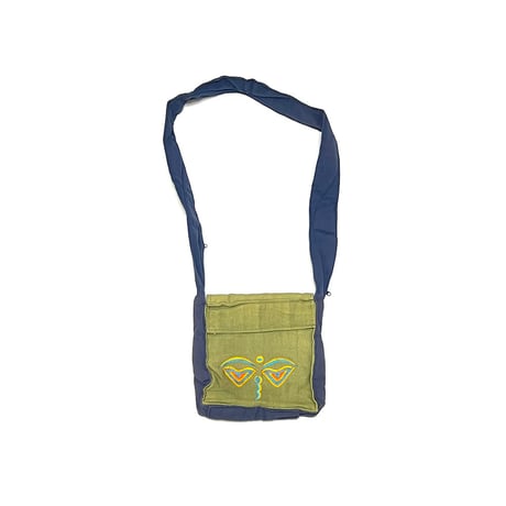【USED】90's NEPAL BUDDHA EYE × LOTUS EMBROIDERED SHOULDER BAG MATCHA/SLATE BLUE