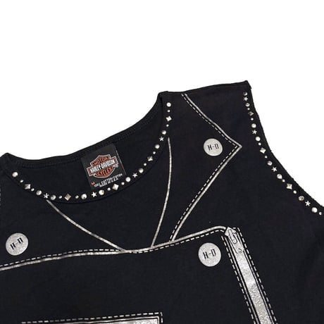 【USED】90's-00's HARLEY DAVIDSON Studded Biker Print Sleeveless Top