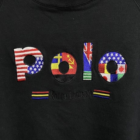 【USED】90'S POLO BY RALPH LAUREN MALTI NATIONAL FLAG LOGO SWEAT SHIRT