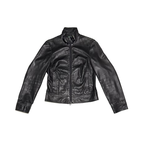 【USED】00's UNITED COLORS OF BENETTON Black Leather Jacket OPTI Zip