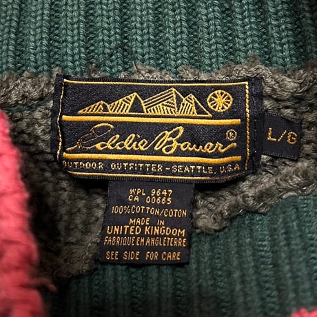【USED】90's Eddie Bauer COTTON KNIT HI-NECK SWEATER MADE IN UNITED KINGDOM