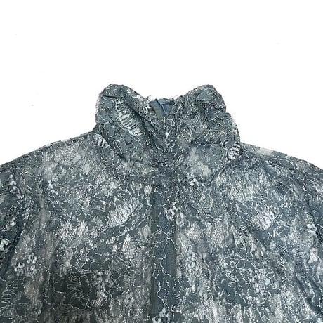【USED】00'S BLUE GRAY LACE L/S HI-NECK TOP