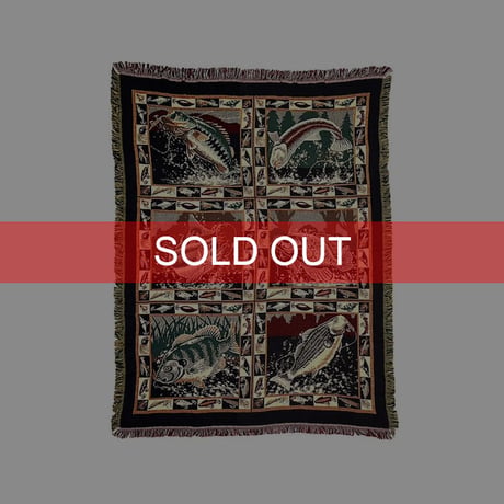 【USED】90's Goodwin Weavers FISHING BITE COTTON WOVEN BLANKET