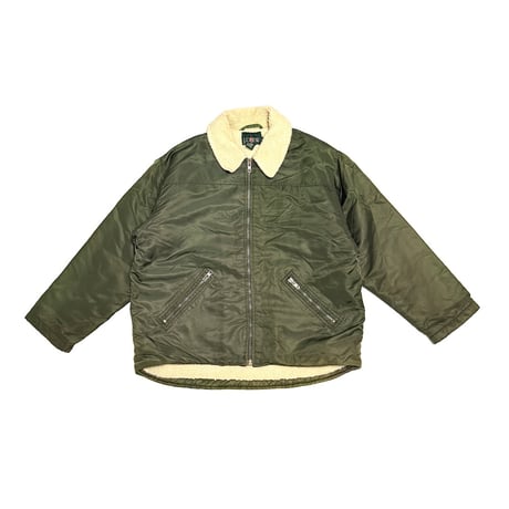 【USED】90's J.CREW Shiny Olive Shearling-Lined Bomber Jacket