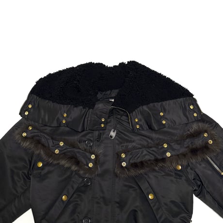 【USED】90's Jean Paul Gaultier Jeans Hooded Bomber Jacket with Removable Fur Trim