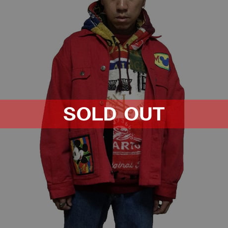 【USED】80'S DISNEY MICKEY & CO DENIM JACKET RED