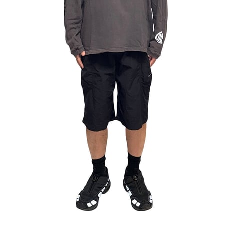 【USED】00's NIKE Ripstop Nylon Shorts Black with Dual-Tone Waist Stripe