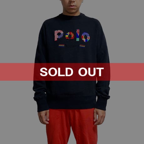 【USED】90'S POLO BY RALPH LAUREN MALTI NATIONAL FLAG LOGO SWEAT SHIRT