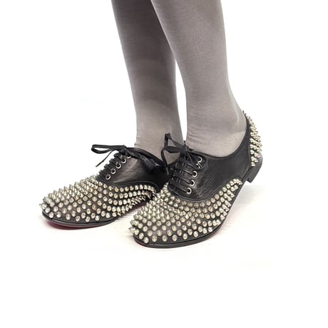 【USED】Christian Louboutin Black Leather Freddy Spikes Lace Up Oxfords