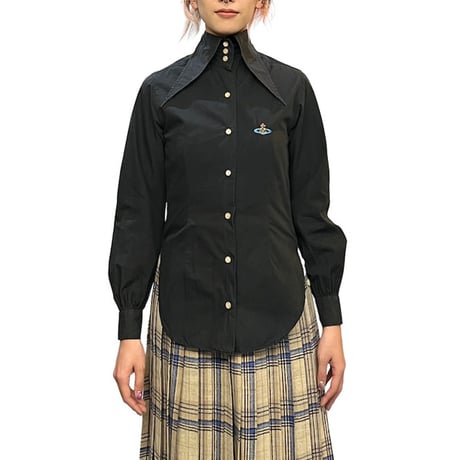 【USED】90's Vivienne Wsetwood POINTED COLLAR BLOUSE BLACK