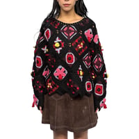 【USED】80's PENSOIO Spiritual Motif Embroidered Crochet Knit Pullover