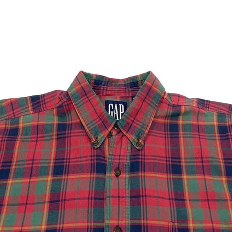 【USED】90'S OLD GAP RED×GREEN CHECK B.D.SHIRT