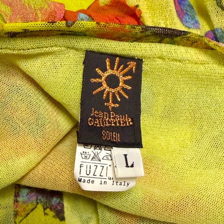 【USED】00's Jean Paul GAULTIER SOLEIL Mesh Floral Ruffle Top Yellow