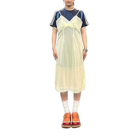 【USED】60's Perlon LINGERIE SLIP DRESS LEMON YELLOW