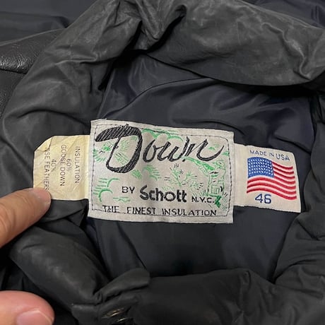 【USED】80'S Schott LEATHER ×NYLON DOWN VEST BLACK
