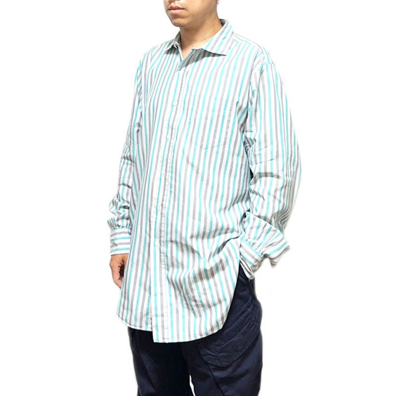 Fralbo napoli コットン ストライプ ワイドカラー シャツ M相当 Fralbo napoli コットン ストライプ ワイドカラー シャツ M相当