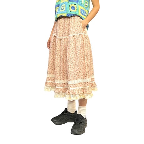 【USED】70'S LIBERTY PATTERN LACE TRIM SKIRT