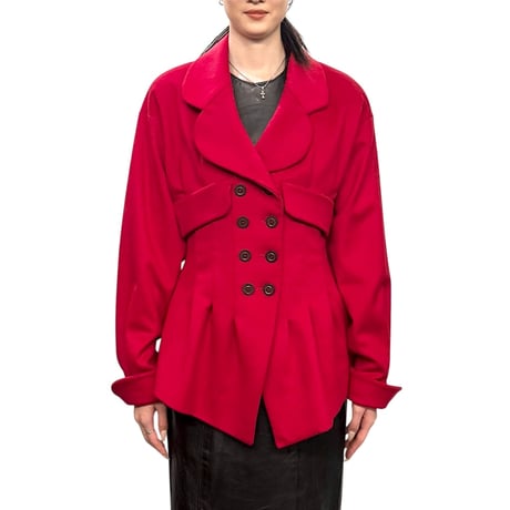 【USED】90's Karl Lagerfeld WOOL BLEND PEPLUM BLAZER RED