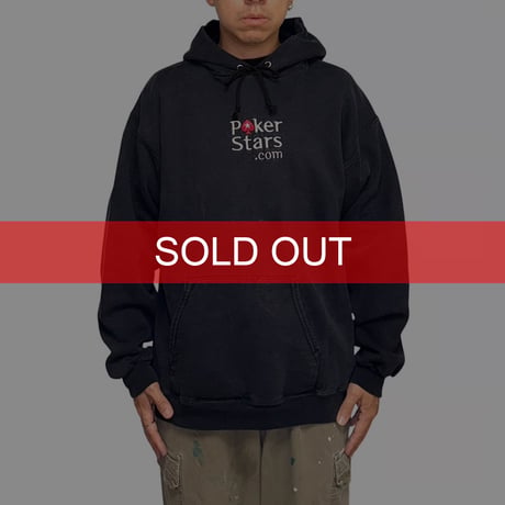 【USED】00's Poker Stars.com Sweat Hoodie Faded Black