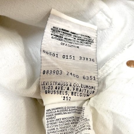 【USED】90'S EURO LEVI'S WHITE 501 JEANS