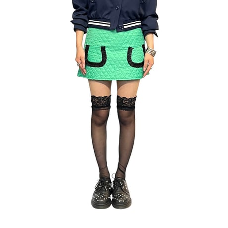 【DEAD STOCK】90's PRINCESSE WALLY QUILTED MINI SKIRT GREEN