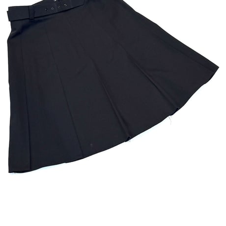 【USED】80's Euro Vintage Pleated Skirt with Belt NAVY