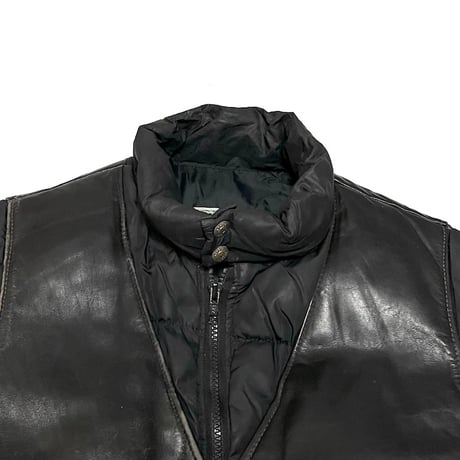 【USED】80'S Schott LEATHER ×NYLON DOWN VEST BLACK