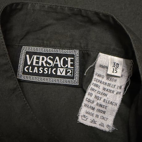 【USED】90's VERSACE CLASSIC V2 BAND COLLAR SHIRT