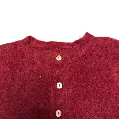 【USED】90's Burgundy Superkid Mohair Knit Cardigan with Shell Buttons