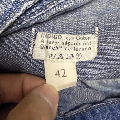 【USED】70's French Wide Flare Work Denim Heavy Fade & Authentic Repairs