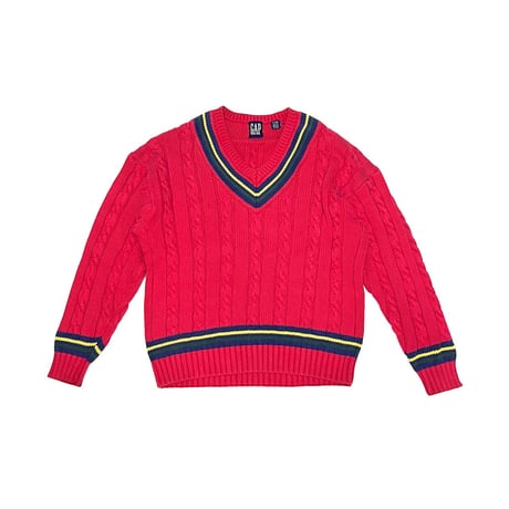 【USED】90's OLD GAP PREPPY V-NECK COTTON KNIT SWEATER
