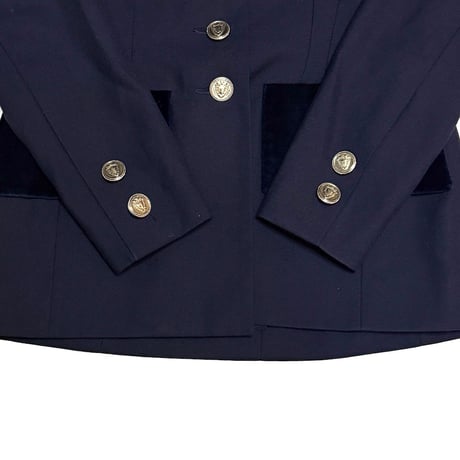 【USED】80's-90's PIERRE BALMAIN UNIFORMES Velvet-Collar Navy Wool Blend Jacket
