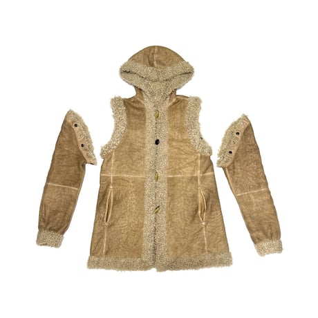 【USED】00's 4-Way Detachable Sleeve Shearling & Boa Hooded Coat